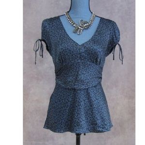 Express Design Studio Blue Black Silk Blouse Sz S